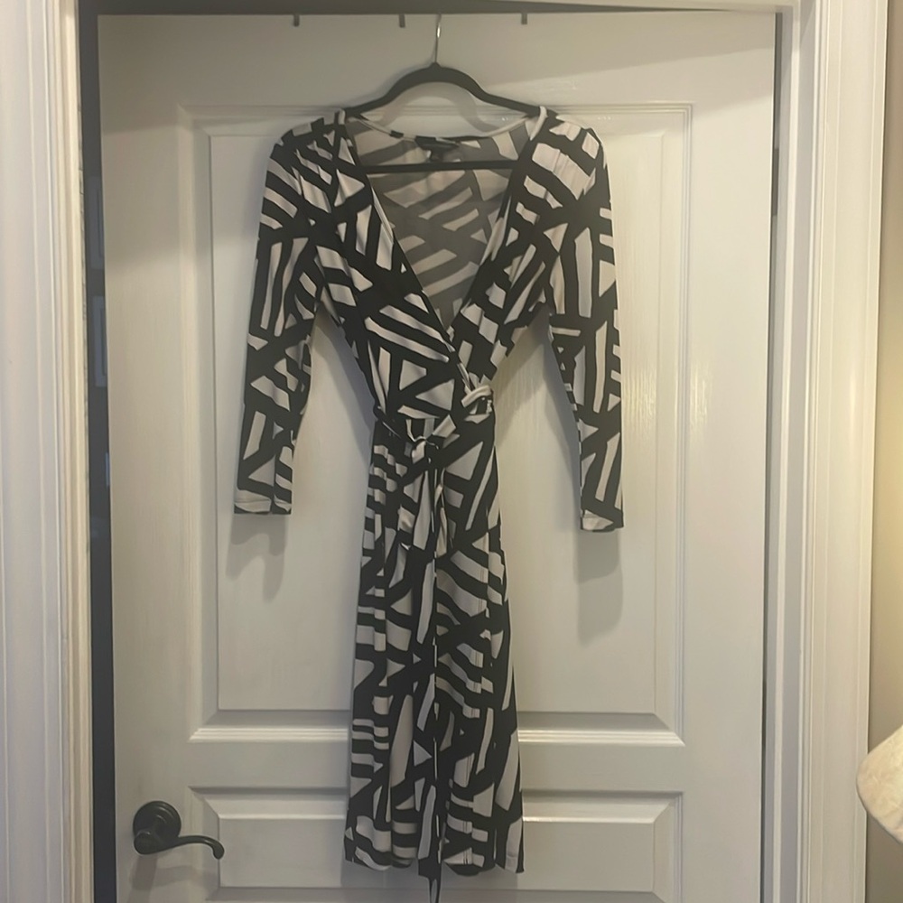 Banana Republic black and cream wrap dress.